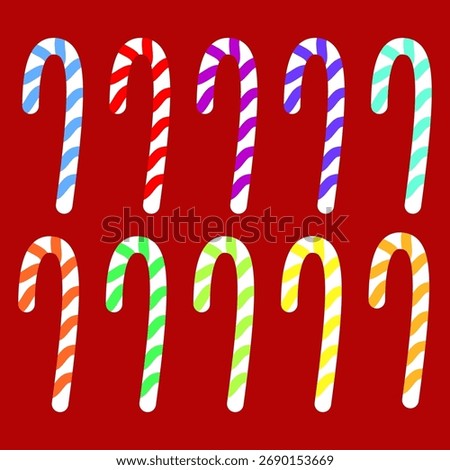 Vibrant Striped Candy Canes on Red Background
