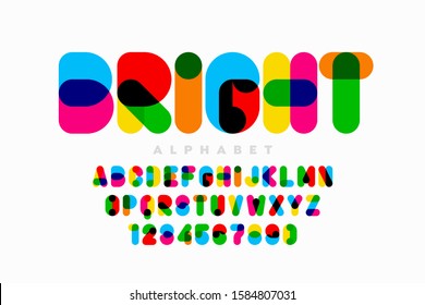 Vibrant style font design, colorful alphabet, letters and numbers vector illustration