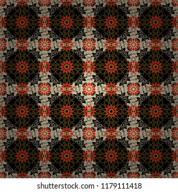 Vibrant style pattern. Abstract holographic seamless pattern in blue, green and beige colors. Mandalas on the background. Geometric repeating wallpaper.