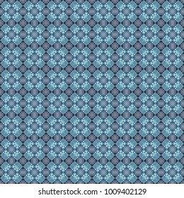 Vibrant style pattern. Mandalas on the background. Vector abstract holographic seamless pattern in gray, violet and blue colors. Geometric repeating wallpaper.