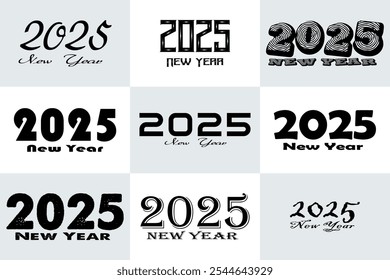 vibrant and stylish 2025 new year typography in assorted modern fonts for holiday greetings and festive celebration designs