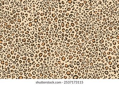 Um padrão de impressão de leopardo clássico vibrante e elegante em um fundo bege macio, apresentando marcações complexas em preto e bronzeado em um design perfeito