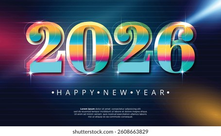 A vibrant and stylish design for 2026 featuring retro-futuristic gradient numbers Perfect for New Year's greetings invitations or celebratory visuals.