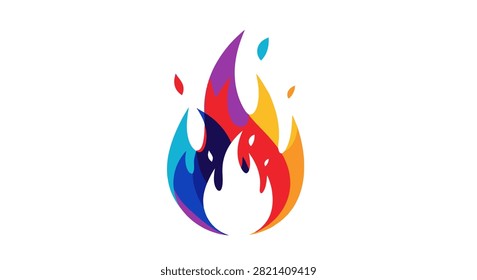 A vibrant and stylized artistic representation of a flame featuring multiple bright colors isolated on a plain background