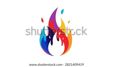 A vibrant and stylized artistic representation of a flame featuring multiple bright colors isolated on a plain background