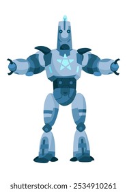 A Vibrant and Stylized Blue Robot Character Featuring Distinct Angular Features and Design