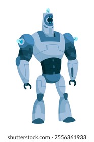 A Vibrant and Stylized Blue Robot Character Featuring Distinct Angular Features and Design