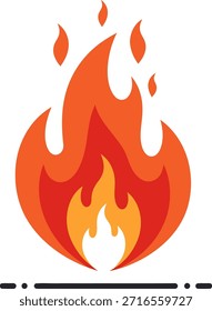 Una ilustración vibrante y estilizada de una llama de fuego ardiente con colores cálidos como naranja, rojo y amarillo, que representa el calor y la energía.