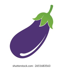 Uma ilustração vibrante e estilizada de uma berinjela, mostrando seu rico tom roxo e tronco verde. Este gráfico é perfeito para temas culinários, alimentação saudável ou projetos relacionados ao jardim.
