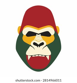 Vibrant and stylized illustration of a gorillas face with striking colors and expressive features, suitable for creative projects and design use.
