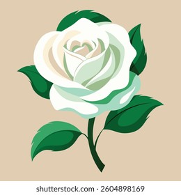 A vibrant, stylized illustration of a single, exquisite white rose.