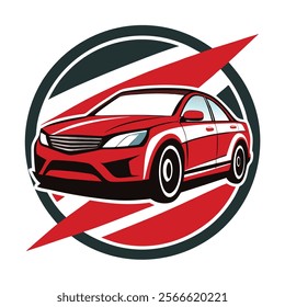 A vibrant, stylized logo of a red sports car