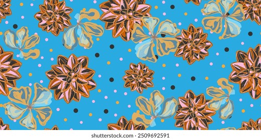 Vibrant Succulent and Abstract Floral Pattern Colorful Botanical Design with Polka Dots