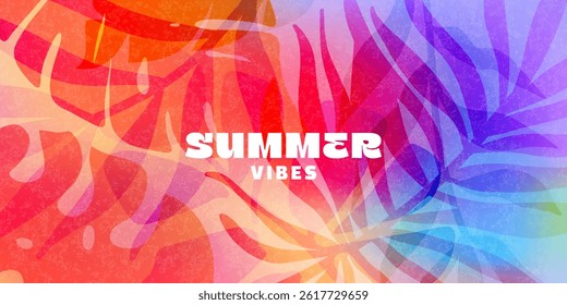 Vibrant summer background with tropical leaf silhouettes. Bright, colorful, and modern design. Perfect for web, social media, and print.