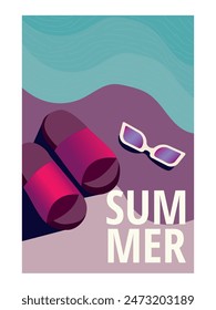 Vibrant Summer Beach Scene with Sunglasses and Sandals Illustration. Vector illustration EPS10