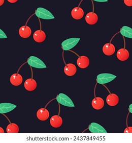 Vibrante verano lindo patrón sin fisuras con cerezas jugosas rojas. Ilustración de vector