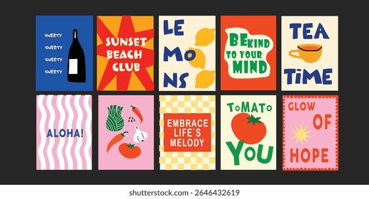Vibrant summer drinks and food layout banners with cheerful outdoor tables.

