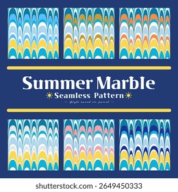 A vibrant summer marble vector illustration with seamless, abstract wave stripe pattern, organic rainbow curves, and tropical colors, perfect for backgrounds, marketing, and modern design projects. 