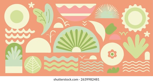 Vibrant Summer Pattern A Colorful Collage of Retro Shapes and Stylish Designs