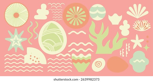 Vibrant Summer Pattern A Colorful Retro Collage of Shapes and Styles