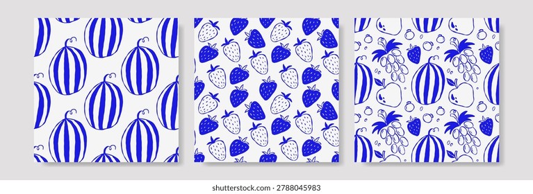 Vibrant summer pattern set with watermelons, strawberries