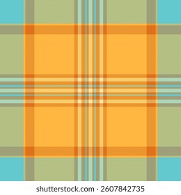 Vibrant summer plaid pattern in cheerful orange, teal, and sage green.  Perfect for textile design, website backgrounds, or seasonal branding.