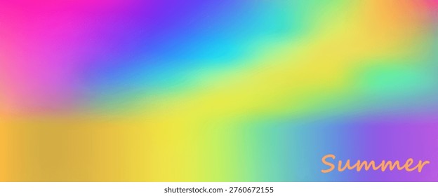 Vibrant summer rainbow mesh gradient background with text summer for modern digital design banner poster and mobile app ui landing page. Vector illustration