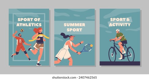 Vibrant Summer Sport Banners Showcase Dynamic Athletes In Action. Capturing The Essence Of Athleticism, Vector Flyers