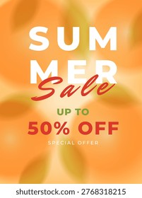A vibrant summer vector discount banner template. Special summer offer: 50% off. Modern design with a blur effect and orange background.