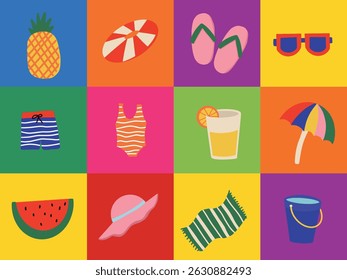 Vibrant summer-themed artwork featuring bright colors and playful elements perfect for seasonal designs, party invitations, kids’ crafts, social media graphics, and print materials celebrating summer