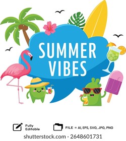 Vibrant summer-themed designs featuring flamingos, palm trees, and happy characters. Perfect for sunny days.