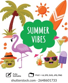 Vibrant summer-themed designs featuring flamingos, palm trees, and happy characters. Perfect for sunny days.