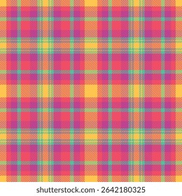Vibrant, summery plaid pattern in bold hues of coral, yellow, and teal.  Perfect for textile design, fashion, or website backgrounds.
