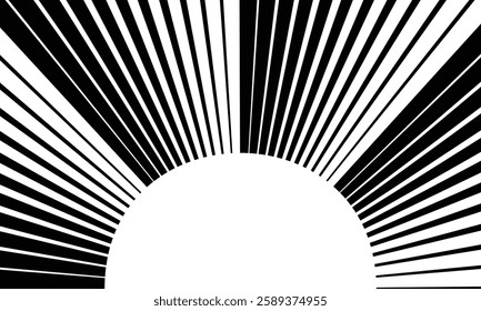 Vibrant Sunburst Abstraction with Radiating Lines on a White Background, Creating a Dynamic and Minimalist Geometric Optical Illusion