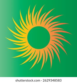 Explosión de sol vibrante con rayos naranjas sobre fondo verde
