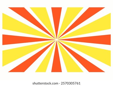 Vibrant sunburst pattern with alternating orange and yellow rays radiating from the center, ideal for retro, pop art, or energetic graphic design projects