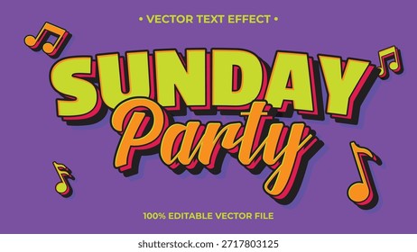 Efeito vibrante de texto vetorial Sunday Party para eventos de música
