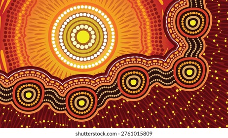 Vibrant Sun-Inspired Aboriginal Art with Radiating Dot Patterns