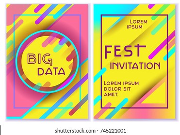 Vibrant sunny vector template of web banner, sale or discount, club party flyer, big data poster, fest invitation. Colorful with neon colors. Futuristic abstract design with trendy geometric shapes.