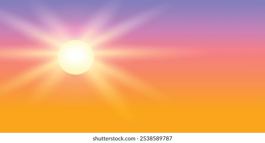 A vibrant sunrise vector with warm, gradient colors transitioning from deep orange to soft pink and light yellow. Perfect for morning-themed designs, nature visuals, and uplifting projects.