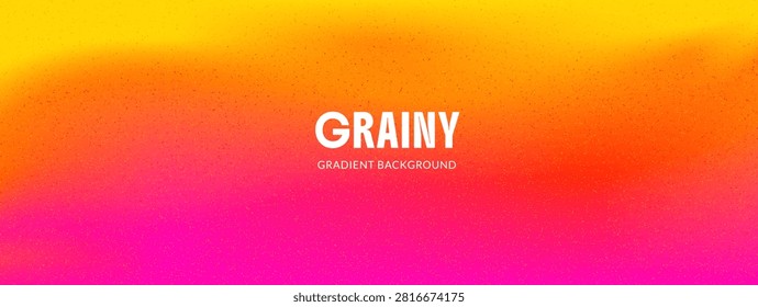 Vibrant sunset grain background with funky chroma for poster and presentation. Warm yellow orange melts into fuchsia on gritty sunset grain. Vector abstract tech backdrop with radiant blurred glow.