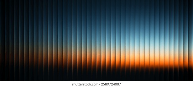 Vibrant sunset inspired gradient with  fractal vertical glass effect in warm orange and blue tones. Serene atmosphere, tranquility sky, peaceful twilight mood aesthetic design. Vector illustration