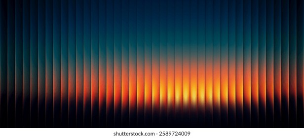 Vibrant sunset inspired gradient with  fractal vertical glass effect in warm orange and blue tones. Serene atmosphere, tranquility sky, peaceful twilight mood aesthetic design. Vector illustration