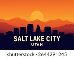 A vibrant sunset over Salt Lake City, Utah, where the fading light casts warm tones across the valley, creating a stunning backdrop of the city’s skyline and surrounding snow-capped mountains