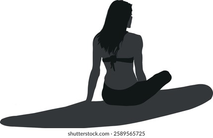 A vibrant surfboard drawing and surfboard silhouette of a woman surfer, embodying tropical beach vibes, wave-riding energy, and modern coastal lifestyle.