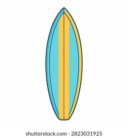 Vibrant surfboard featuring blue, yellow, and black accents, designed for surfing enthusiasts and beach sports activities.