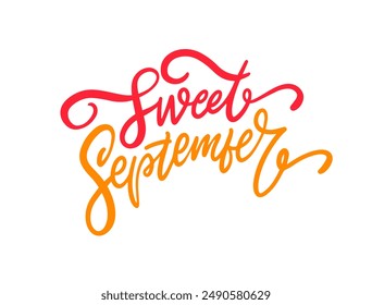 Vibrant Sweet September lettering with artistic red and orange script. Perfect for autumn themed designs.