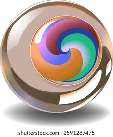 A vibrant swirl encased in a glossy sphere