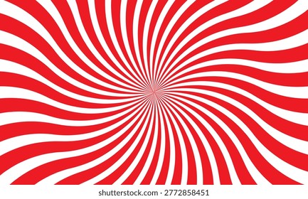 A vibrant, swirling abstract design featuring alternating red and white stripes radiating outwards, creating a dynamic and mesmerizing visual effect.