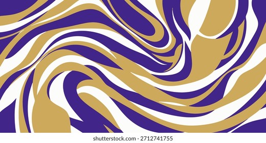Padrão abstrato vibrante girando com matizes roxo, dourado e branco dinâmicos, criando um design orgânico moderno e fluido para fundos e conceitos artísticos